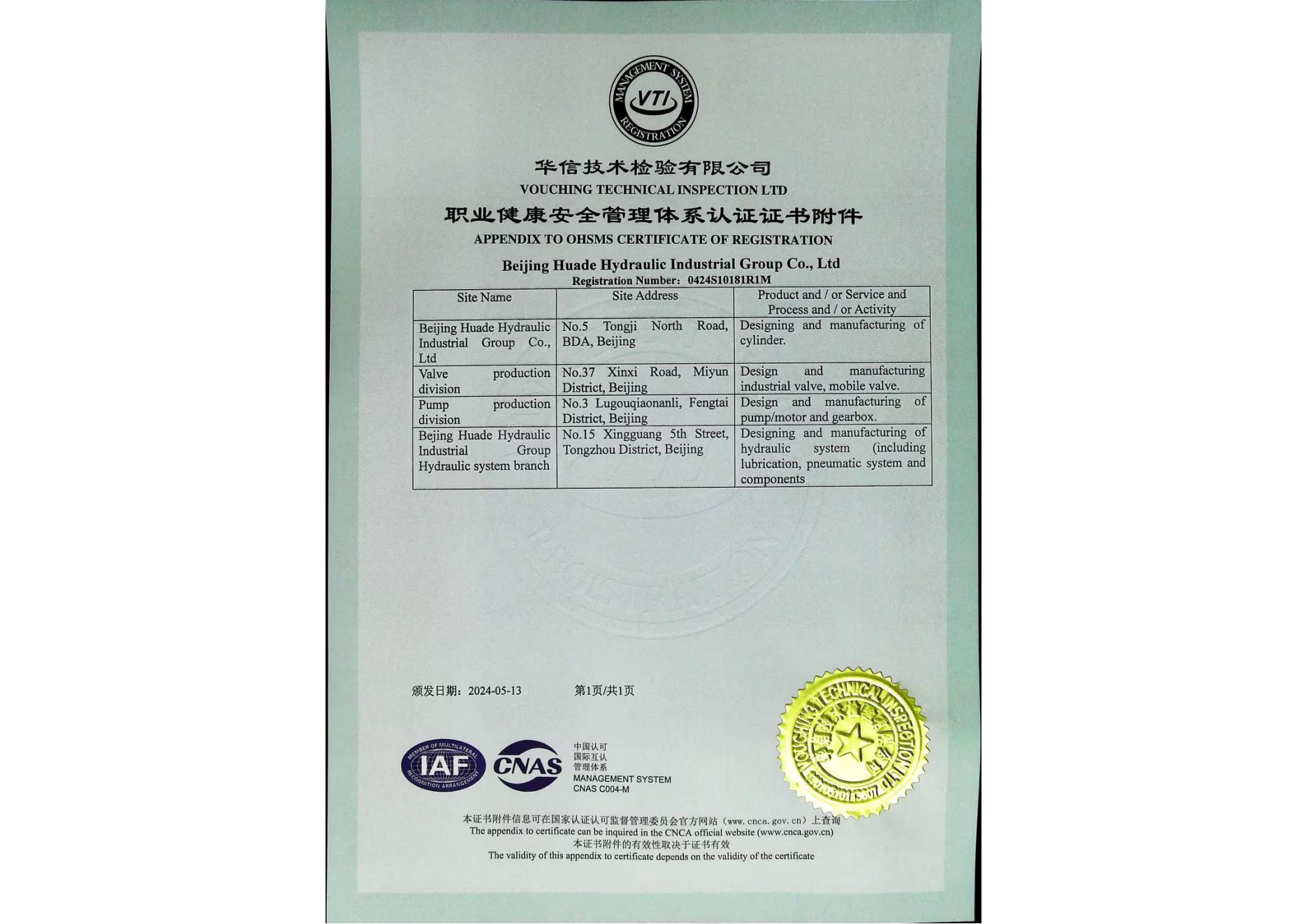 职业健康管理体系认证证书 03
